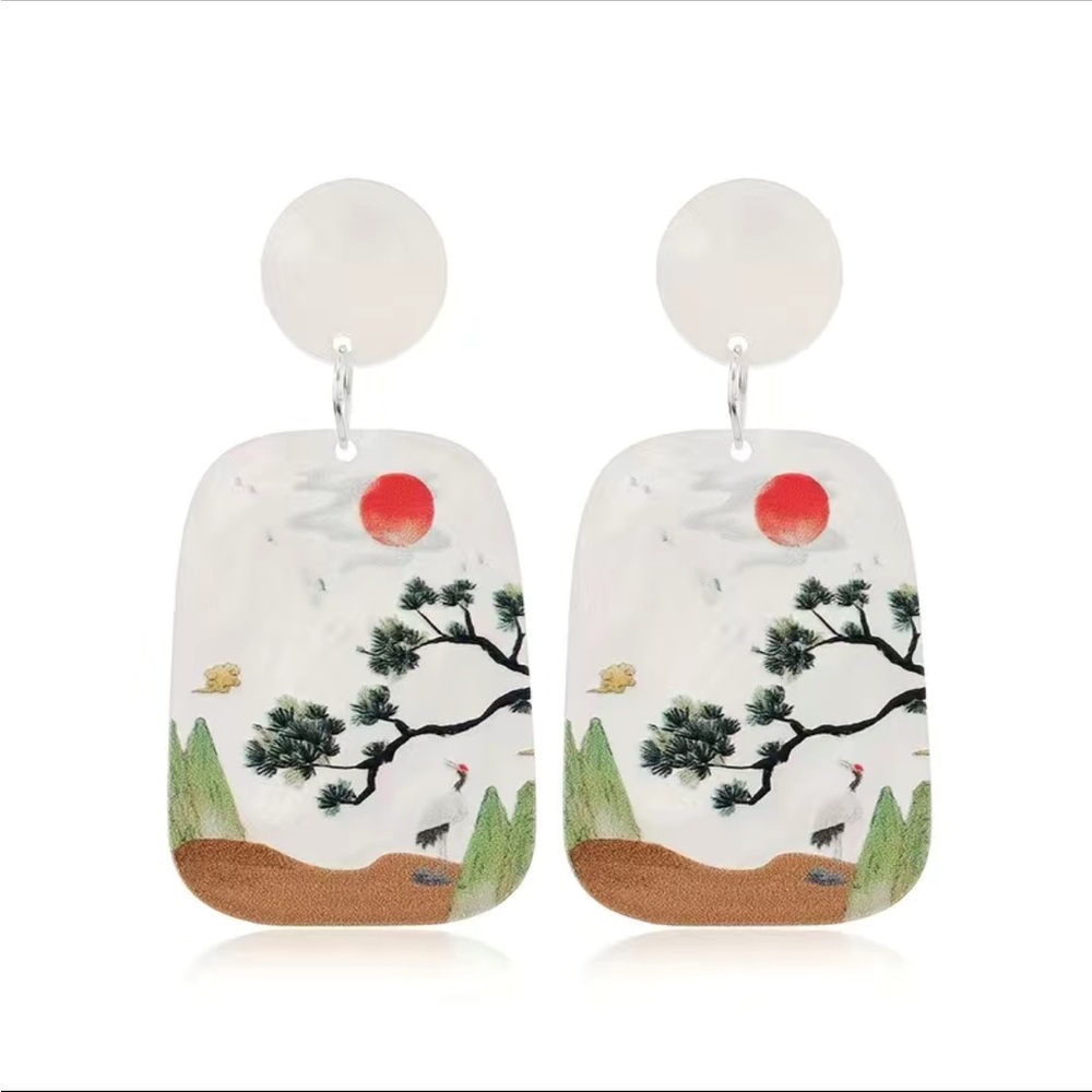 Geometric Nature Scene Acrylic Drop Earrings